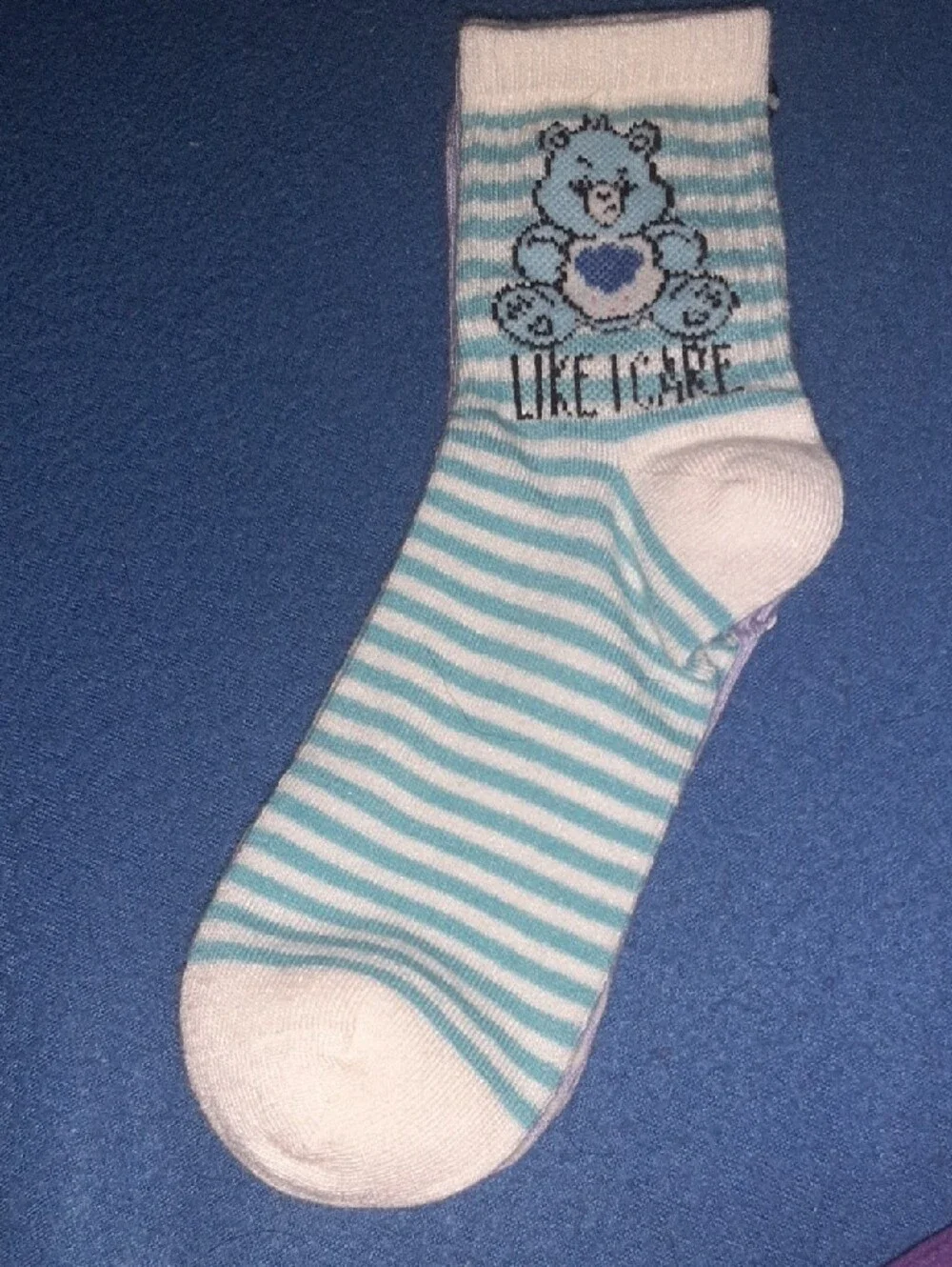 Care Bears Lavender Socks with Teal Bear and Yellow Accent